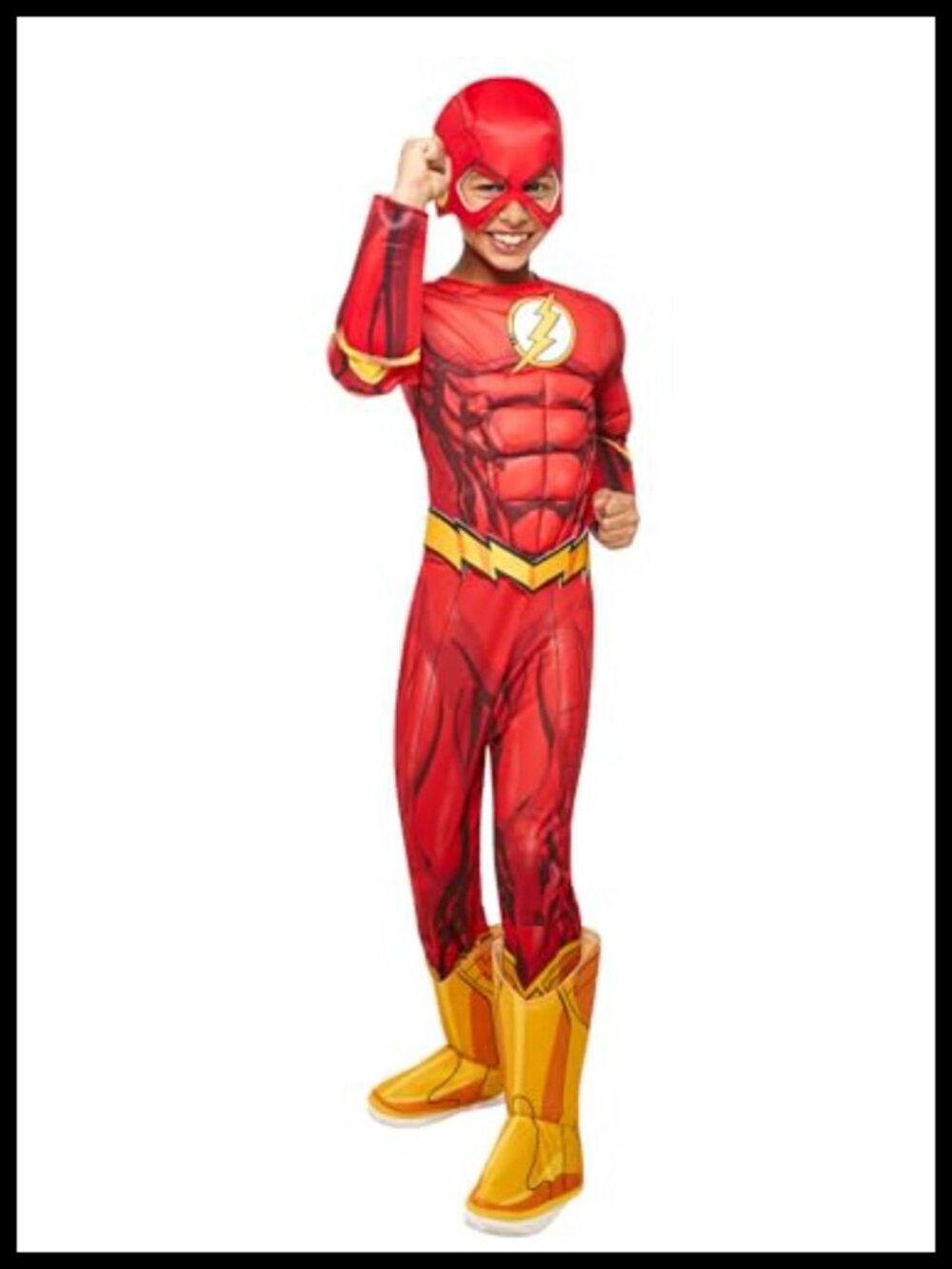 Kids Flash Costume Padded Jumpsuit Gauntlets Boot Tops Belt Mask